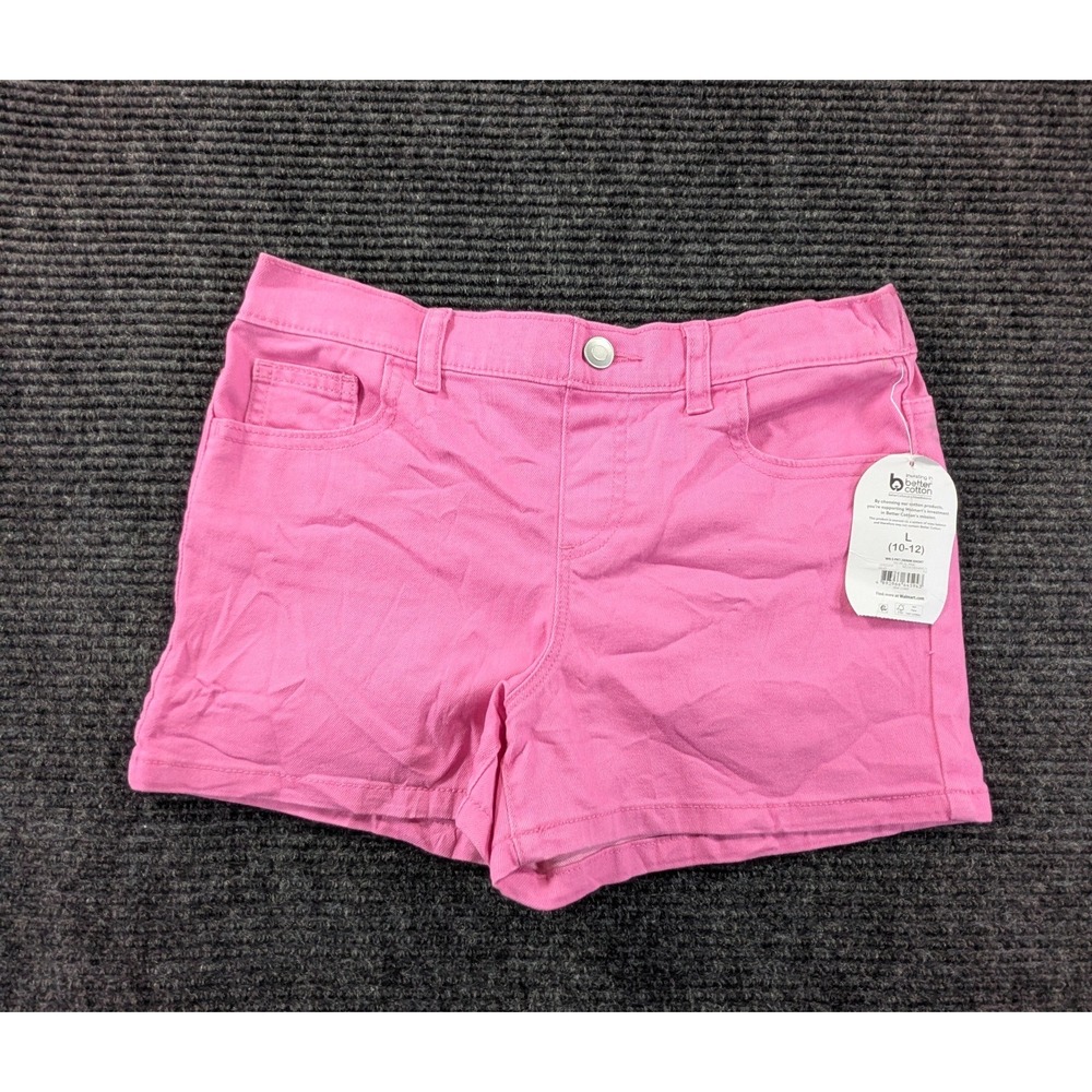 NEW Wonder Nation Better Cotton Denim Shorts Girls 10-12 Tropical Pink 5 Pocket